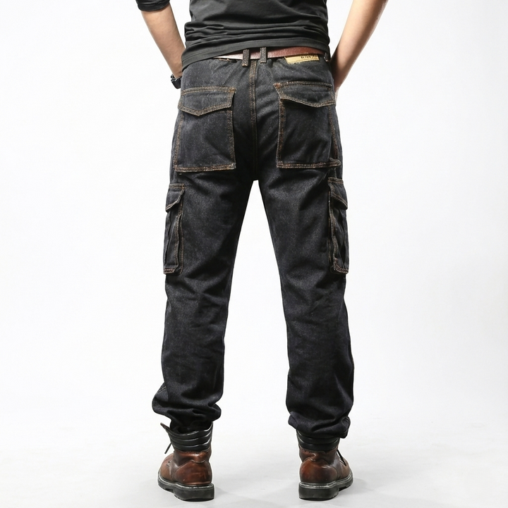 Comfortabele blauwe baggy cargobroek voor heren, rechte pasvorm. Perfect als vrijetijdsbroek of praktische werkkleding.