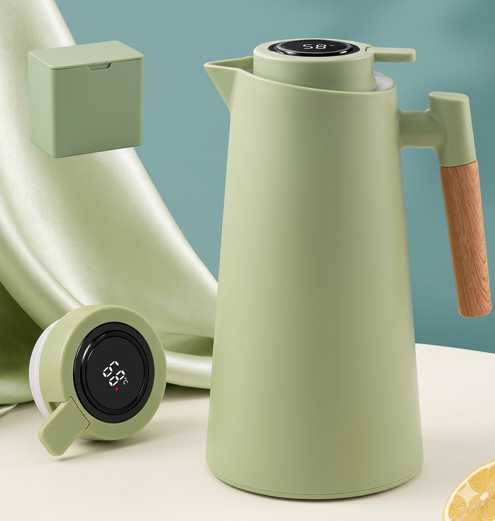 Theekan 1L met nauwkeurige temperatuurweergave. Houdt thee urenlang perfect op temperatuur, handig voor gasten.