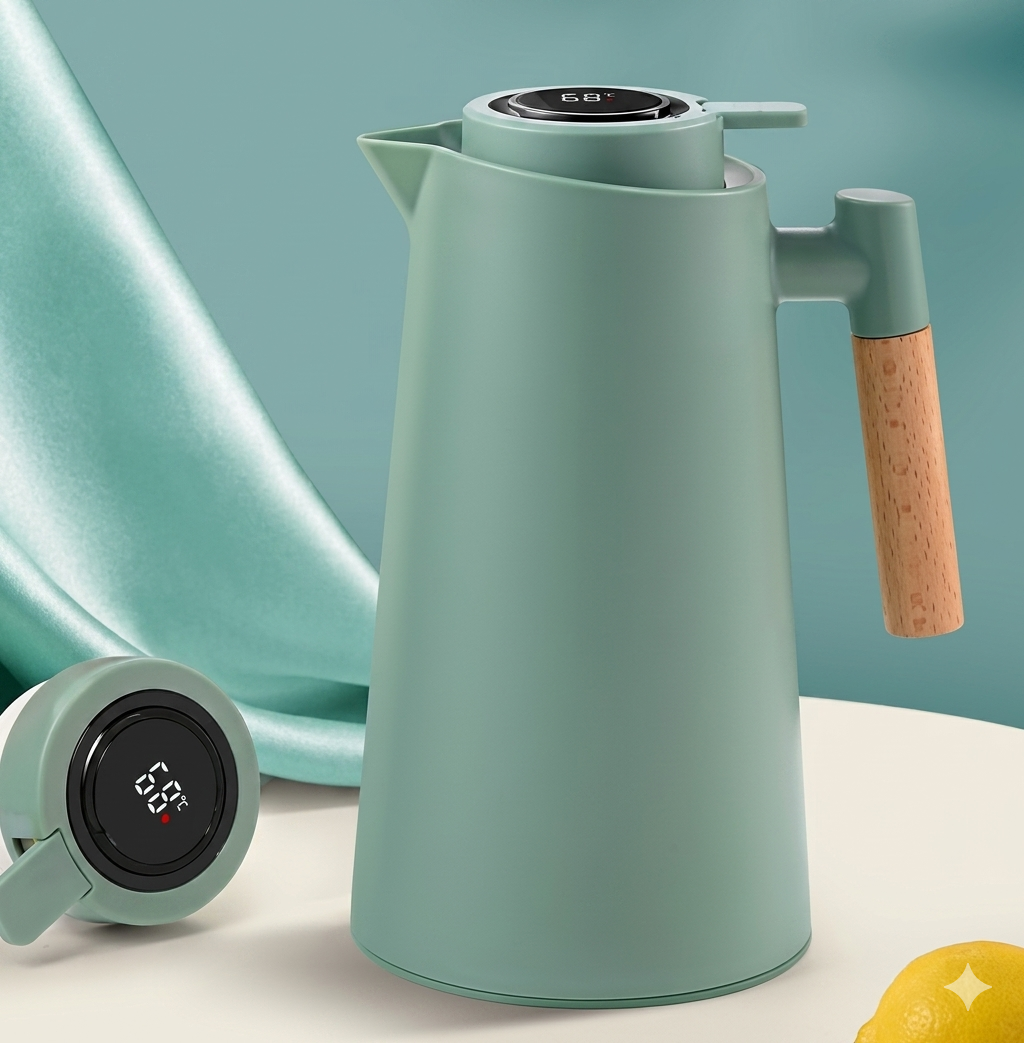 Hoogwaardige 1L isolatiekan met temperatuurdisplay. Geschikt als thermoskan voor koffie & thee, unisex.