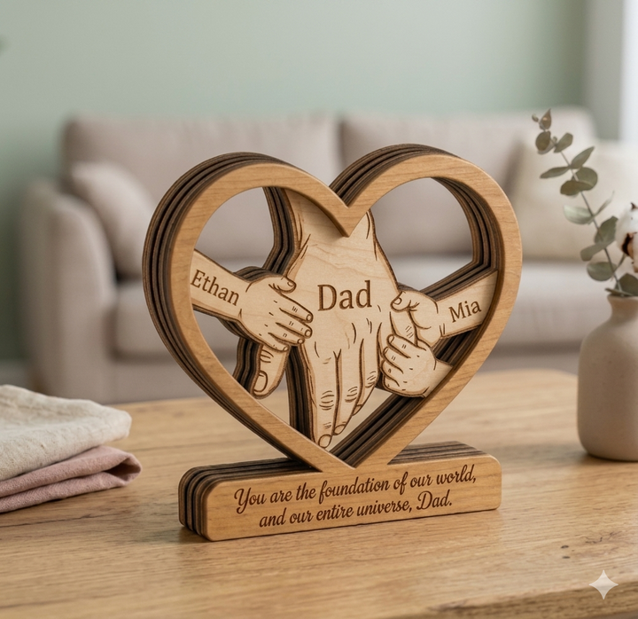 Unieke gegraveerde plaquette met hart en 'Oneindige Liefde' voor vader. Perfect familie aandenken en decoratie.