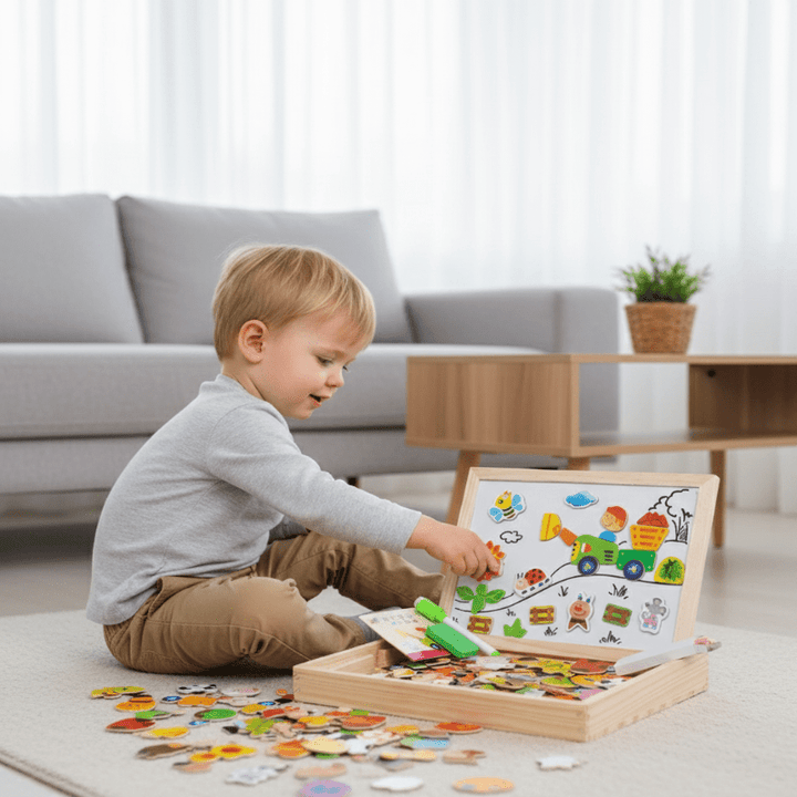 Houten ARTIBLOX 2-in-1 Montessori tekenbord & krijtbord. Educatief speelgoed voor creatieve kinderen.