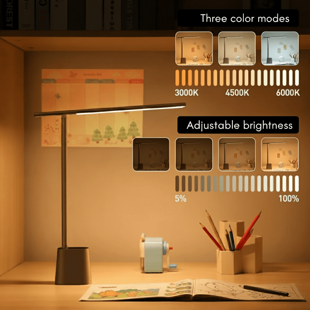 Slanke, opvouwbare LED bureaulamp, modern design voor elke werkplek; compact en eenvoudig op te bergen.