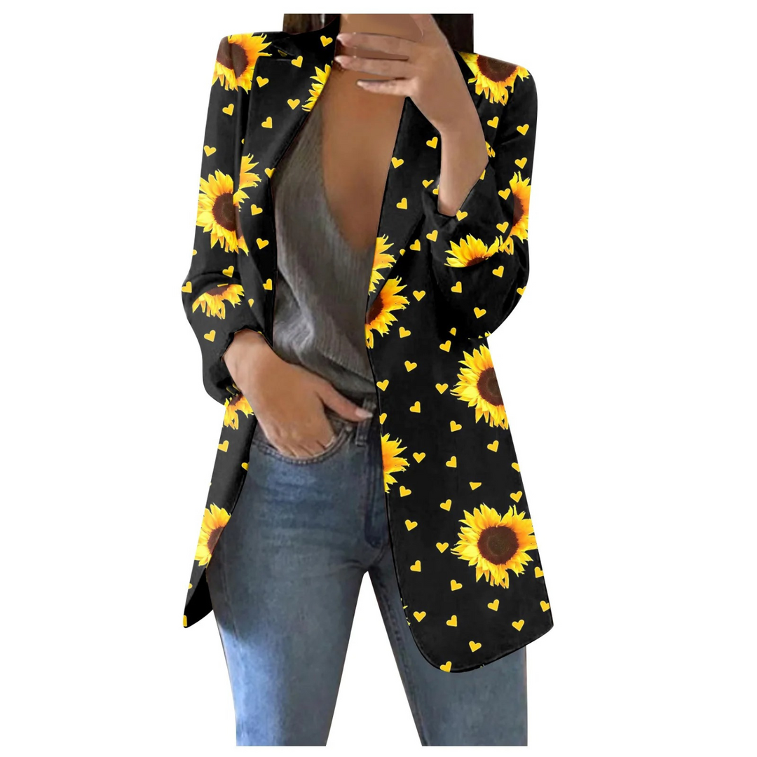 Trendy geprinte cropped blazer voor dames, Savannah design; ideaal voor modebewuste vrouwen.