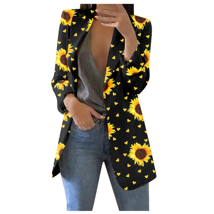 Trendy geprinte cropped blazer voor dames, Savannah design; ideaal voor modebewuste vrouwen.