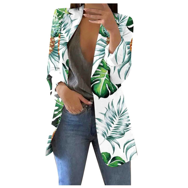 Savannah geprinte dames cropped blazer; stijlvolle kleding met een trendy design en revers.