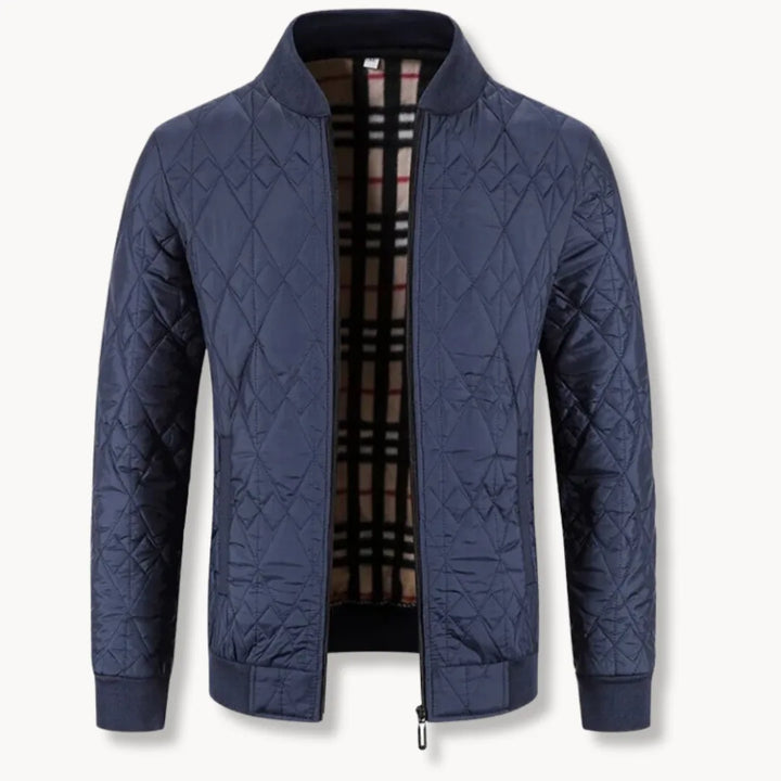 Modern heren bomberjack, gewatteerd met rits en ronde hals, veelzijdige bovenkleding voor mannen.
