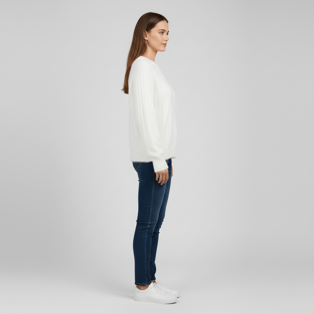 Elegante witte geribde Leah trui voor dames, lange mouwen, perfect voor een verfijnde look.