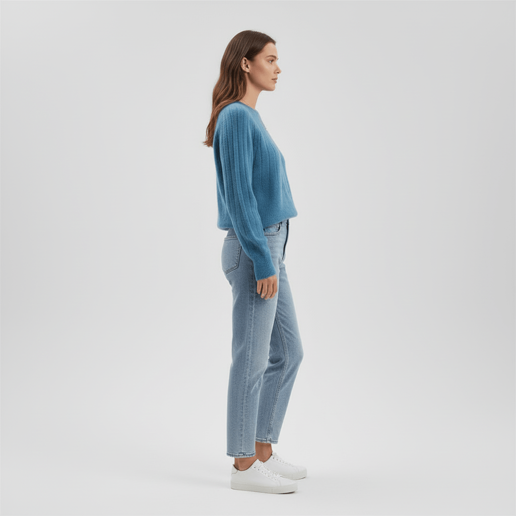 Beige Leah geribde trui voor dames, zacht en elegant, perfect voor dagelijkse mode en comfort.