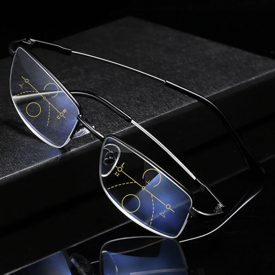 Krasbestendige, lichtgewicht progressieve unisex bril met multifocale lenzen en blauw licht filter voor daily wear.