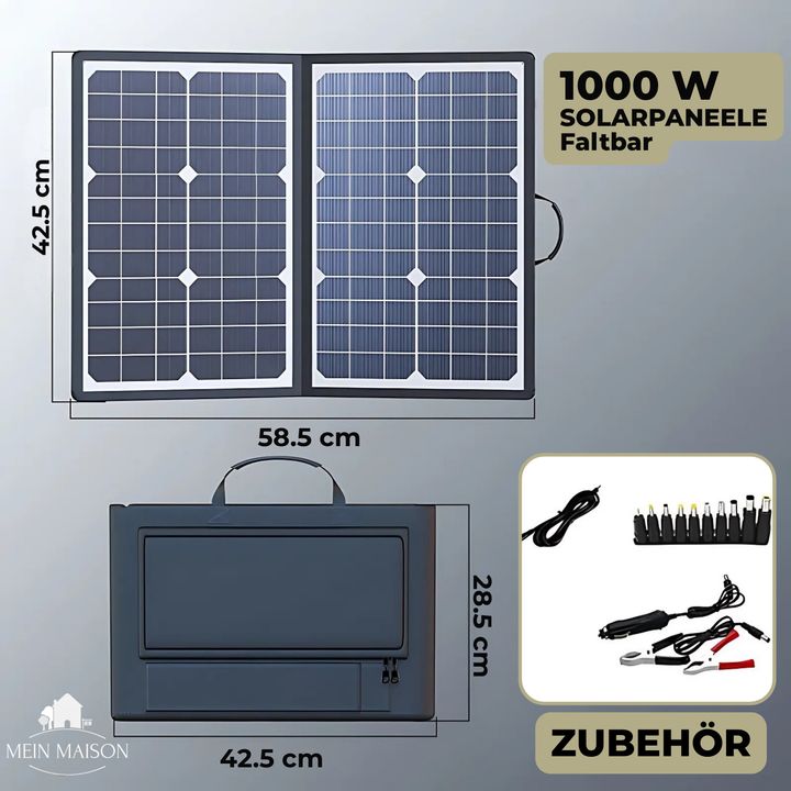 Off-grid 1000W opvouwbaar zonnepaneel, perfect voor stroom in je caravan of boot. Duurzame energie, overal.