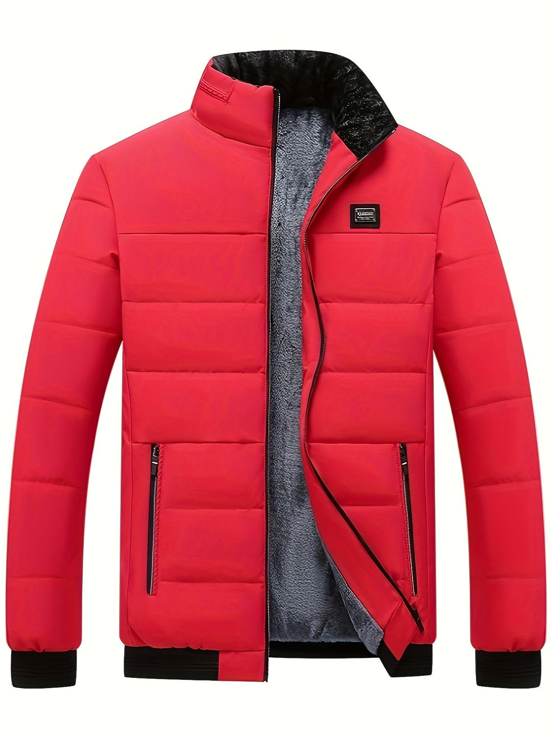 Detail van de rits en kraag van de Joseph heren gewatteerde jas. Warme, stijlvolle en praktische winter buitenkleding.