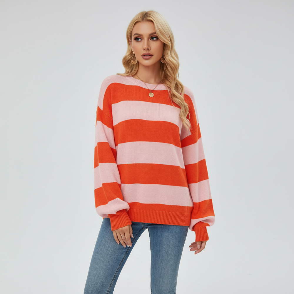 Modieuze gestreepte damestrui met streepjespatroon, veelzijdig voor casual én stijlvolle looks.