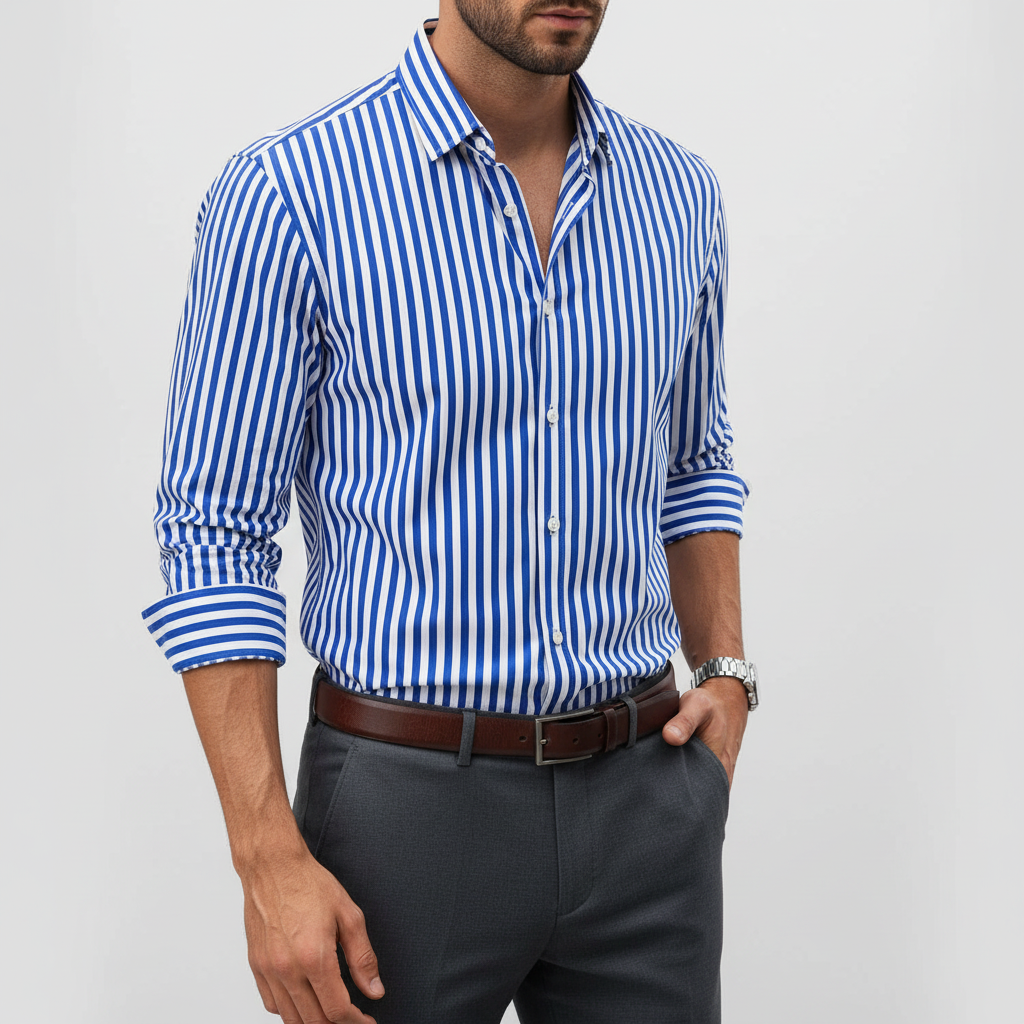 Stijlvol slim fit heren overhemd met klassieke strepen en lange mouwen. Perfect voor moderne zakelijke outfits.