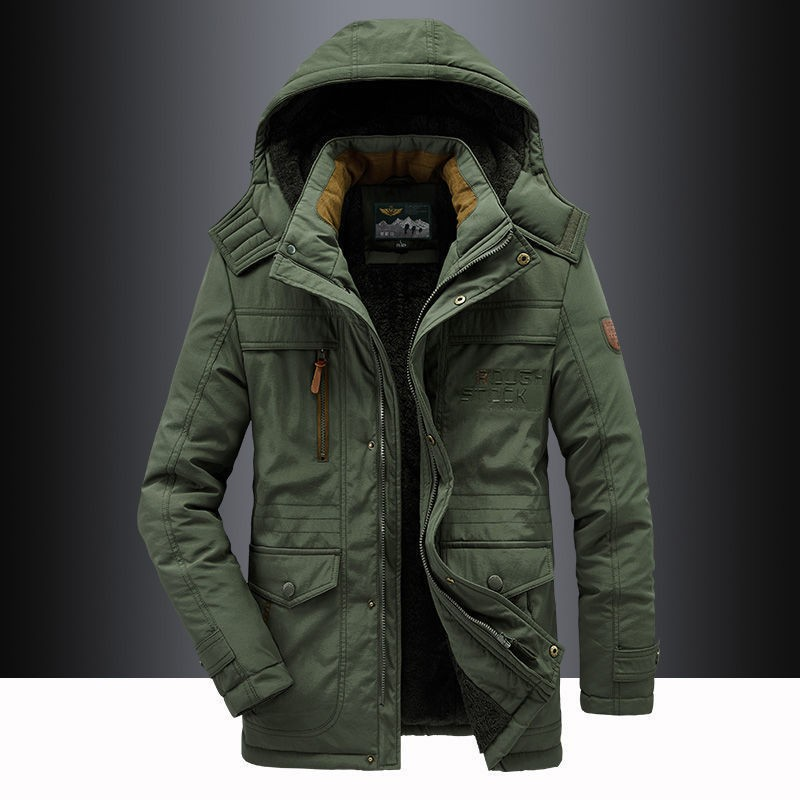 Duurzame heren gewatteerde winterjas, functionele parka met afneembare capuchon voor comfort en bescherming.