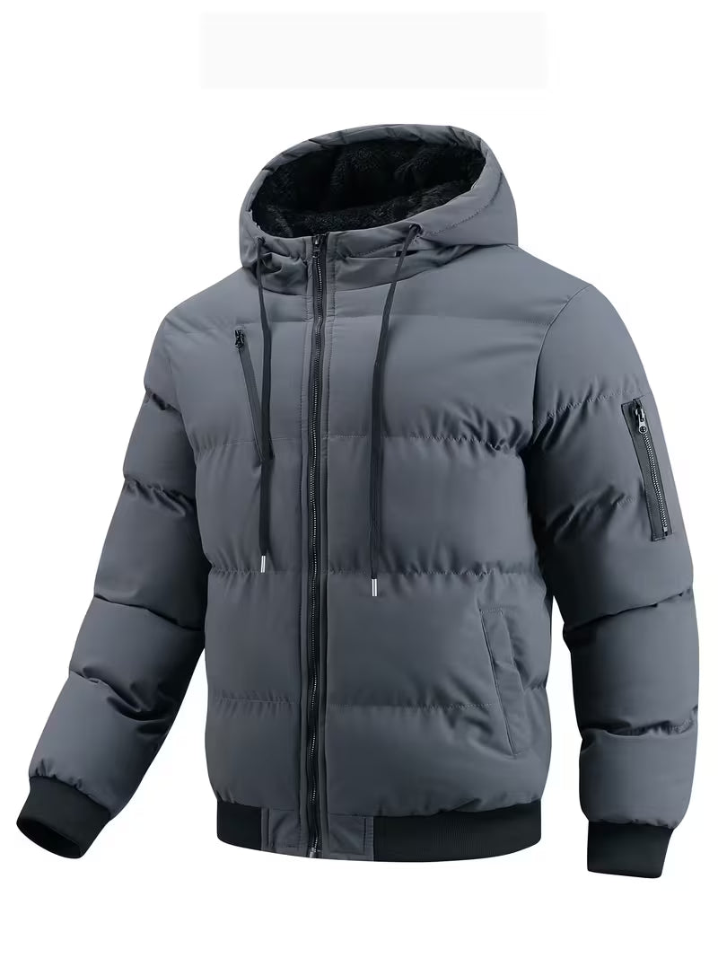 Casual heren winterjas, gewatteerd met capuchon en comfortabele fleece voering, ideaal tegen de kou.
