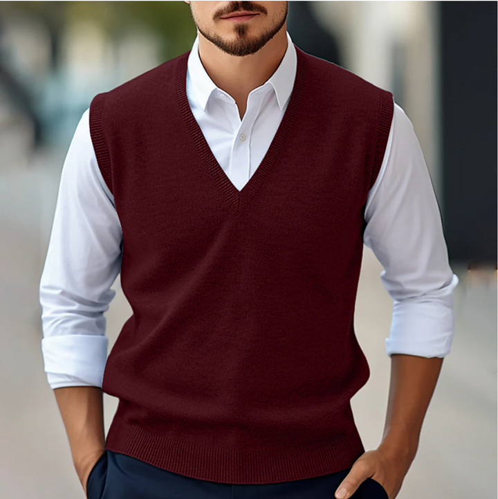 Heren gilet met V-hals in klassieke stijl, perfect voor elegante laagjes of casual mode.