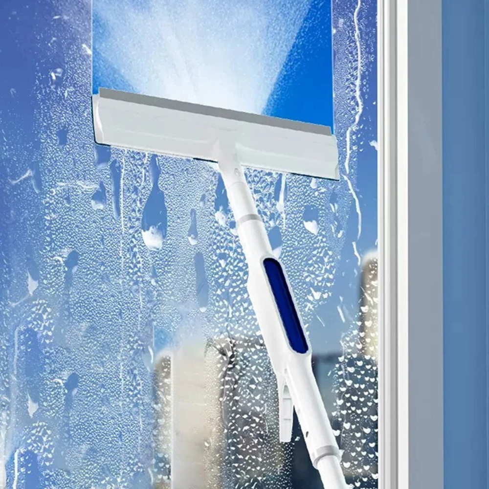Glasreiniger met geïntegreerde sprayfunctie en wisser voor snel en streeploos schoonmaken.