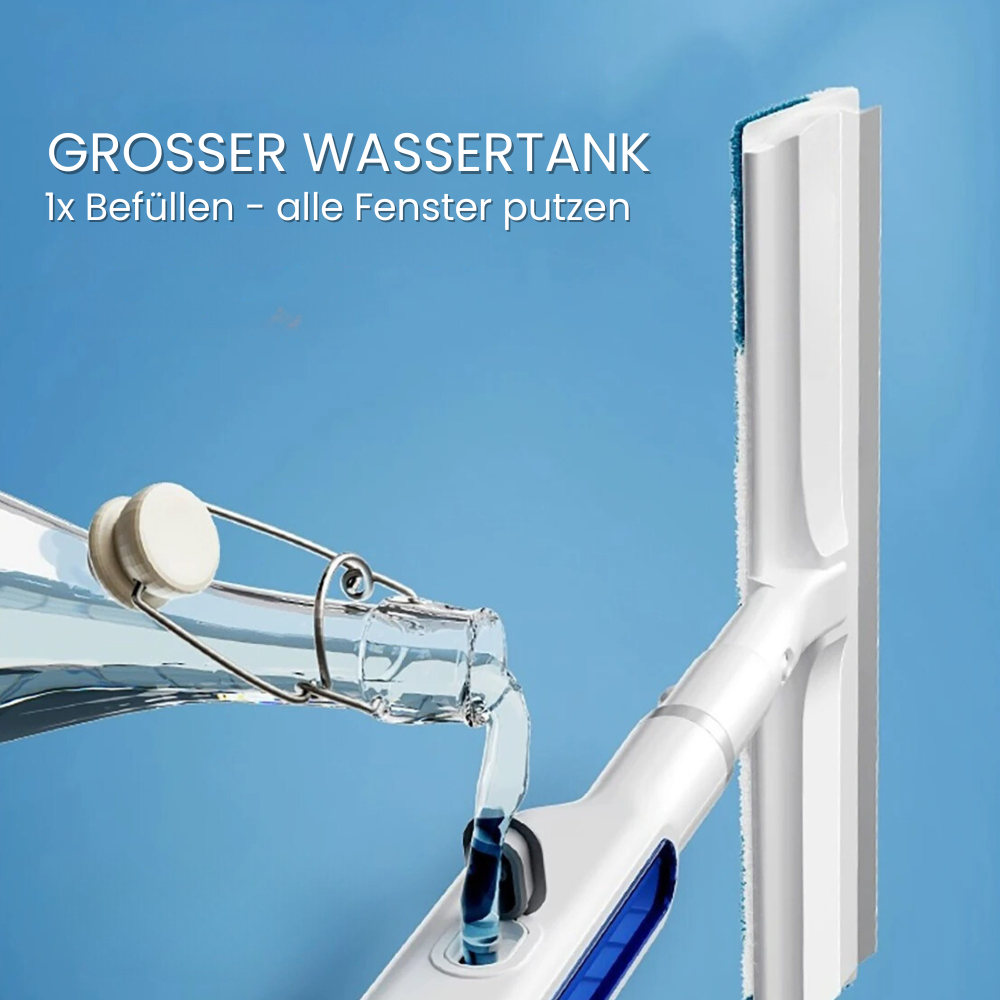 Efficiënte schoonmaaktool met spray en wisser; zorgt voor schone, glanzende ramen zonder strepen.