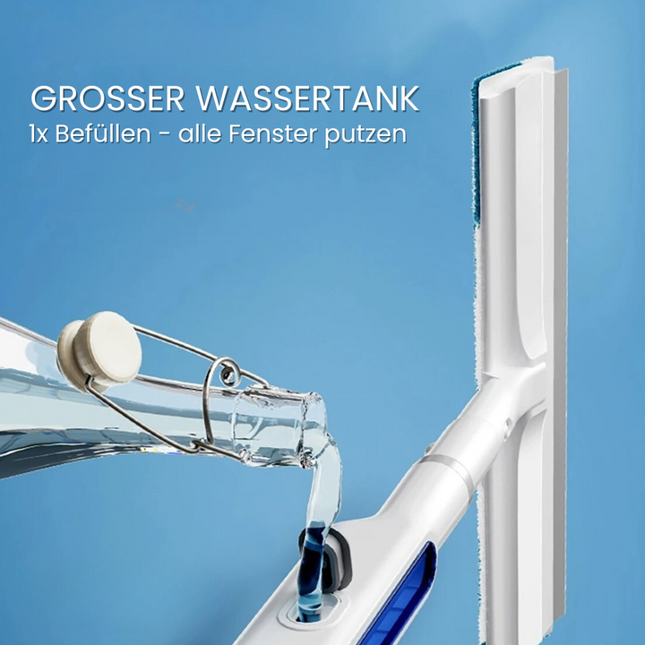 Efficiënte schoonmaaktool met spray en wisser; zorgt voor schone, glanzende ramen zonder strepen.