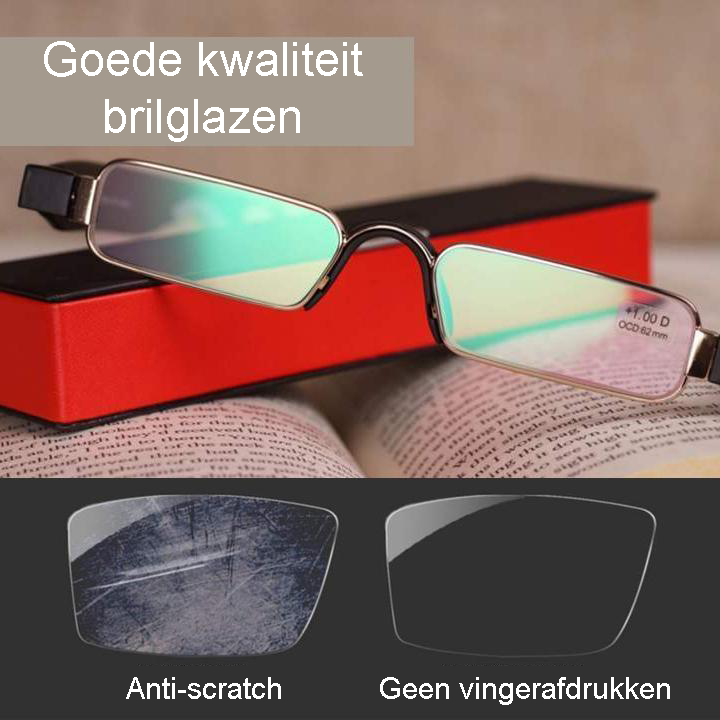 Zwarte opvouwbare bril, unisex, voor scherp en vermoeidheidsvrij lezen, met anti-vlek glazen.