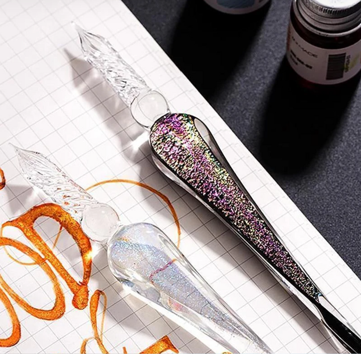Complete glazen kalligraaf schrijfset in geschenkverpakking, klaar voor hobbybenodigdheden.