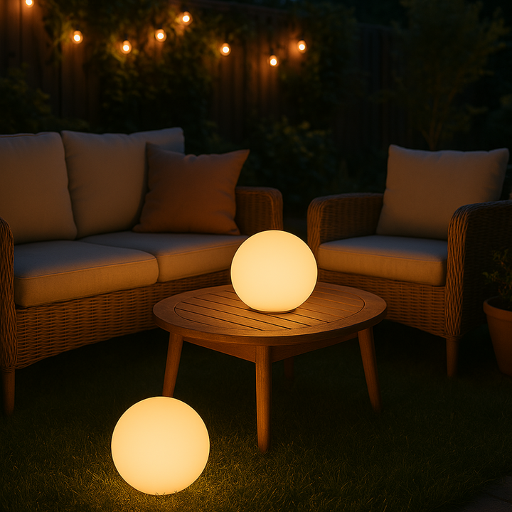 Sfeervolle kleurrijke LED tafellamp; draadloos design voor warme, aanpasbare verlichting in huis.