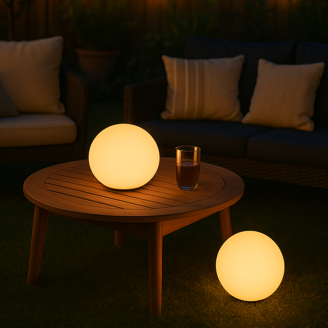 Sfeervolle kleurrijke LED tafellamp, ideaal als nachtlampje; draadloos modern interieur design.