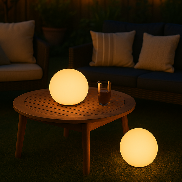 Sfeervolle kleurrijke LED tafellamp, ideaal als nachtlampje; draadloos modern interieur design.
