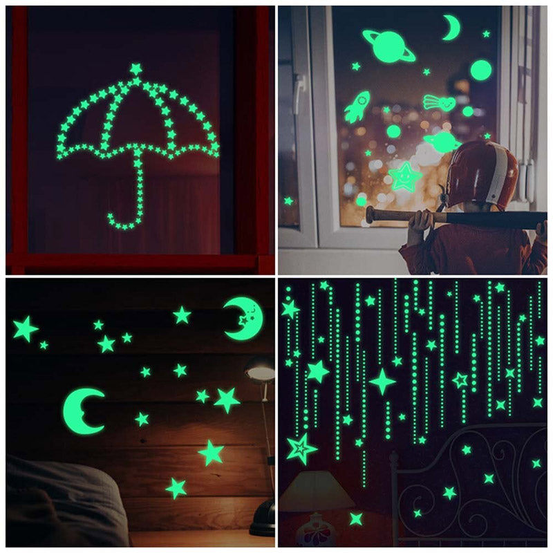 Nachtlicht effect met glow in the dark sterrenstickers, perfect voor een rustige kinderkamer.