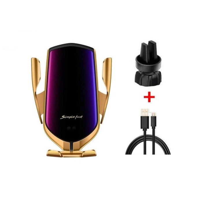 Veilige smartphonehouder voor auto met draadloos opladen; perfect voor navigatie en muziek.