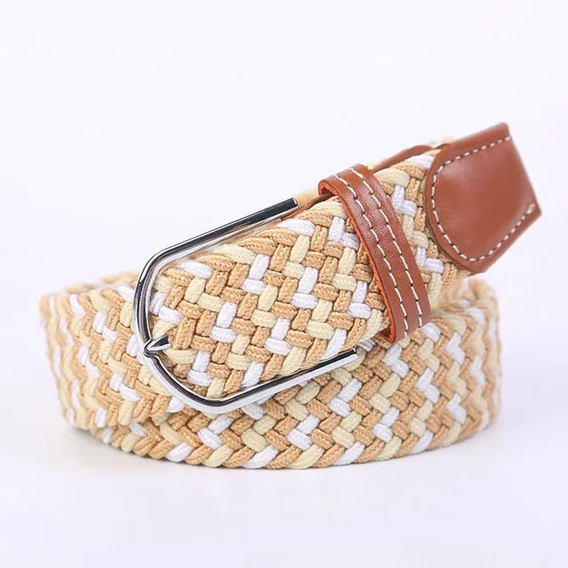 Witte stretchriem, imitatieleer, unisex, ademend en comfortabel.