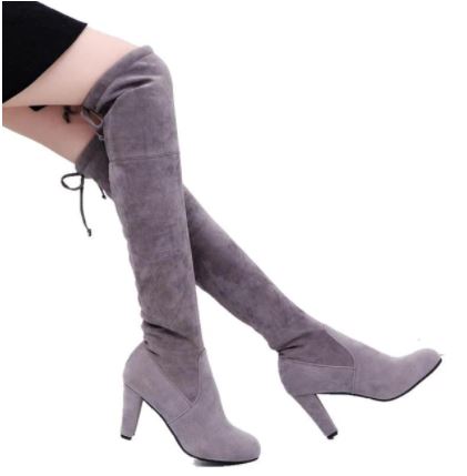 Modieuze over-de-knie laarzen voor vrouwen met elegante spitse neus en comfortabele blokhak.