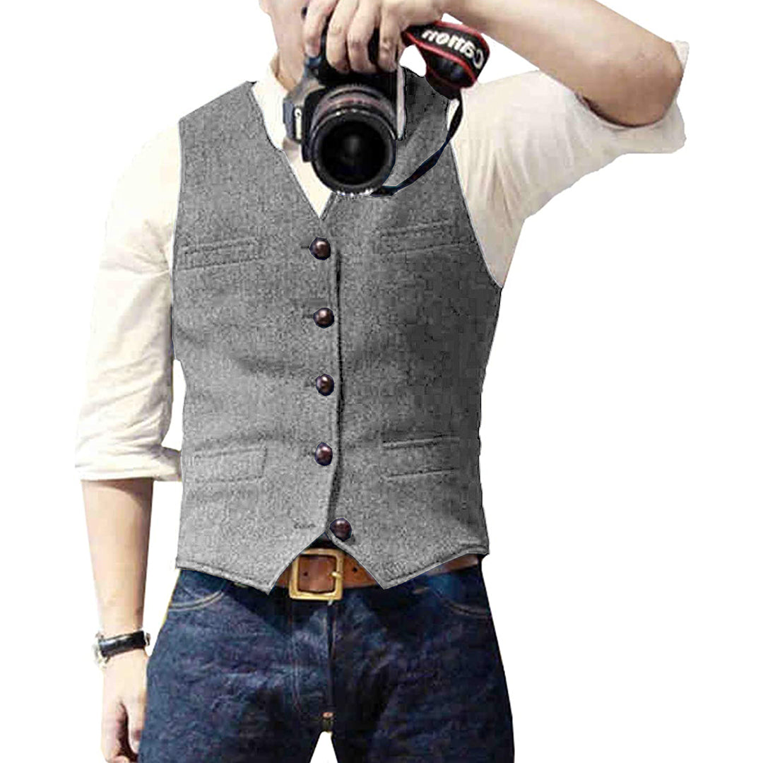 Casual heren denim vest in tijdloze stijl, perfect voor dagelijks comfort. Mouwloos design.