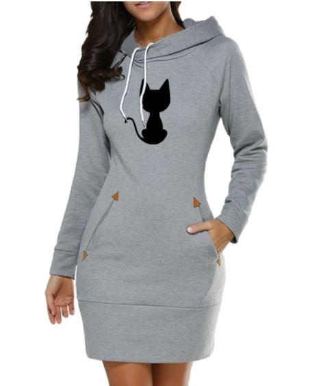 Textuur van de zachte stof van de dames hoodiejurk, wat zorgt voor een comfortabele en warme pasvorm.