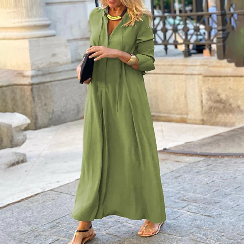 Lange effen dames maxi-jurk met split, ideaal als veelzijdige zomerjurk of casual kledingstuk. Comfortabel.