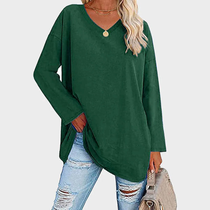 Effen kleur dames top met lange mouwen, modieus en comfortabel, voor een complete elegante look.