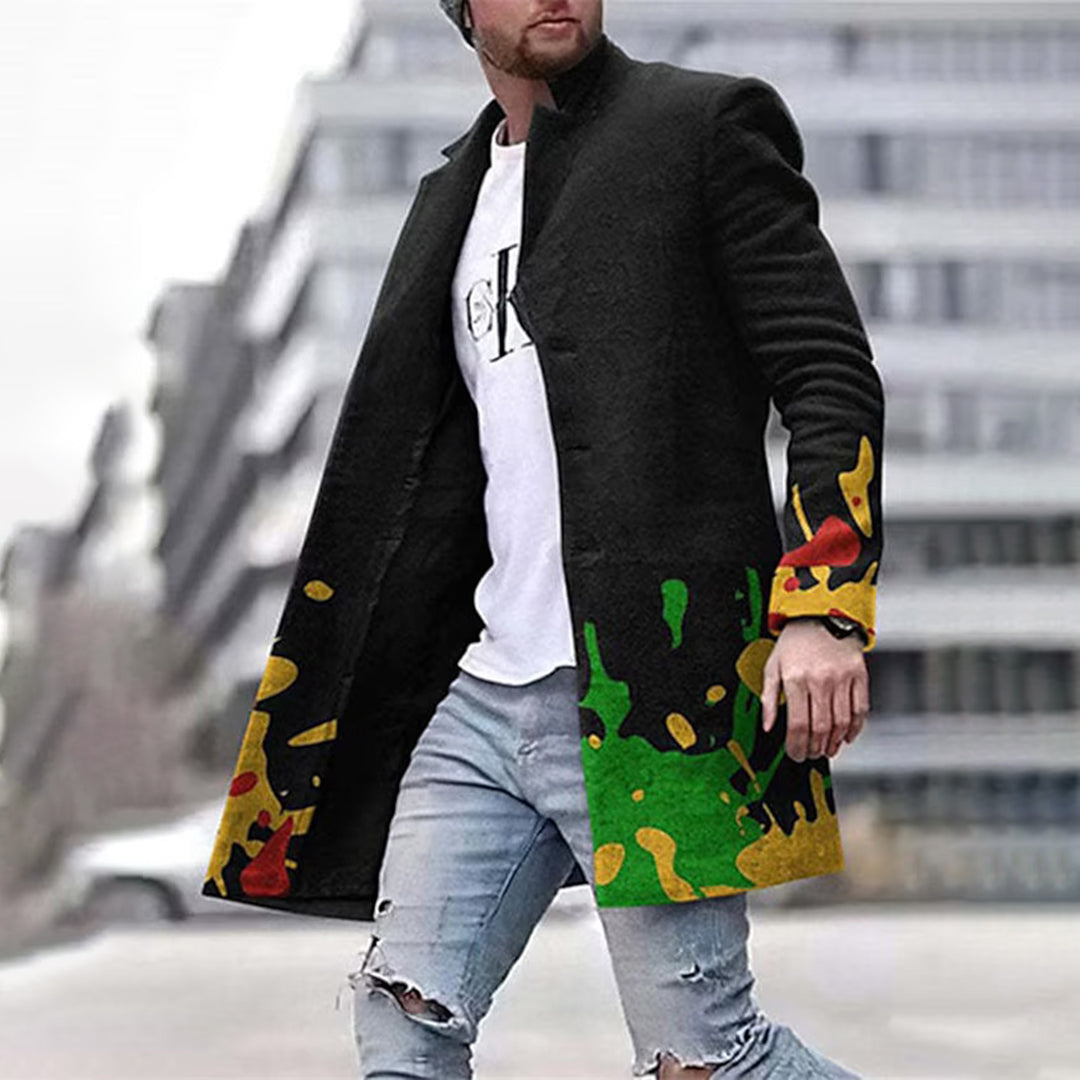 Stijlvolle Laurent heren winterjas met opvallend patroon; comfortabele streetwear kleding.