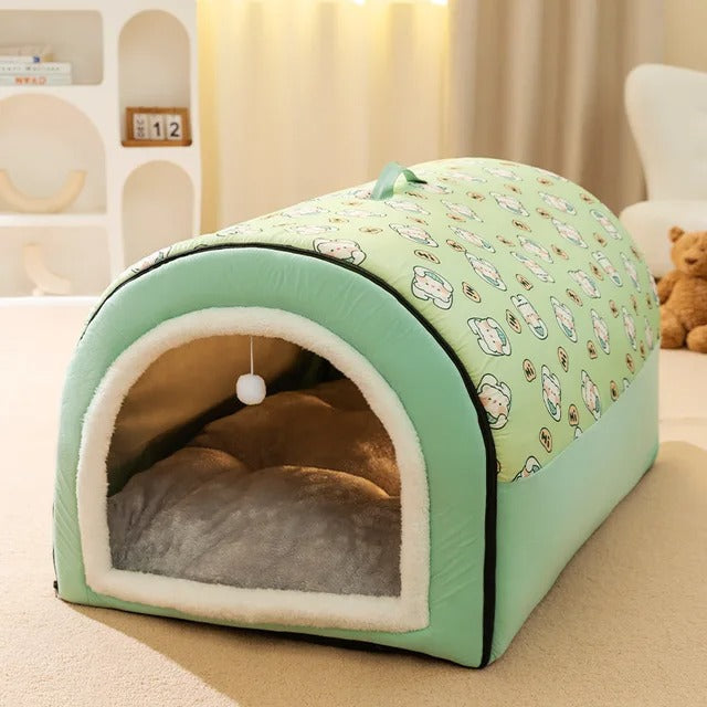 Modern dierenhuisje voor binnen; dit comfortabele honden- of kattenbed van pluche is de perfecte rustplek.
