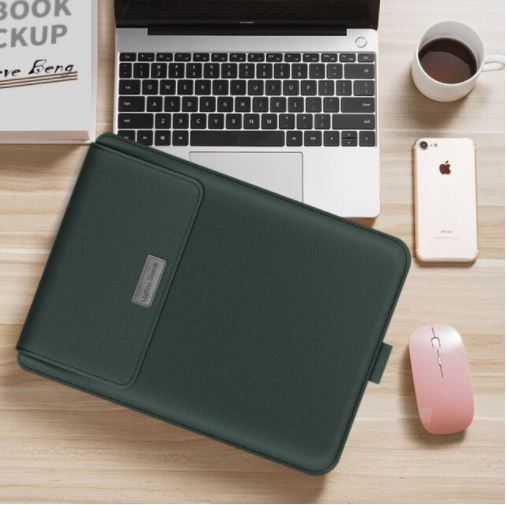 Zakelijke laptophoes met geïntegreerde laptopstandaard; draagbaar en biedt stevige bescherming.