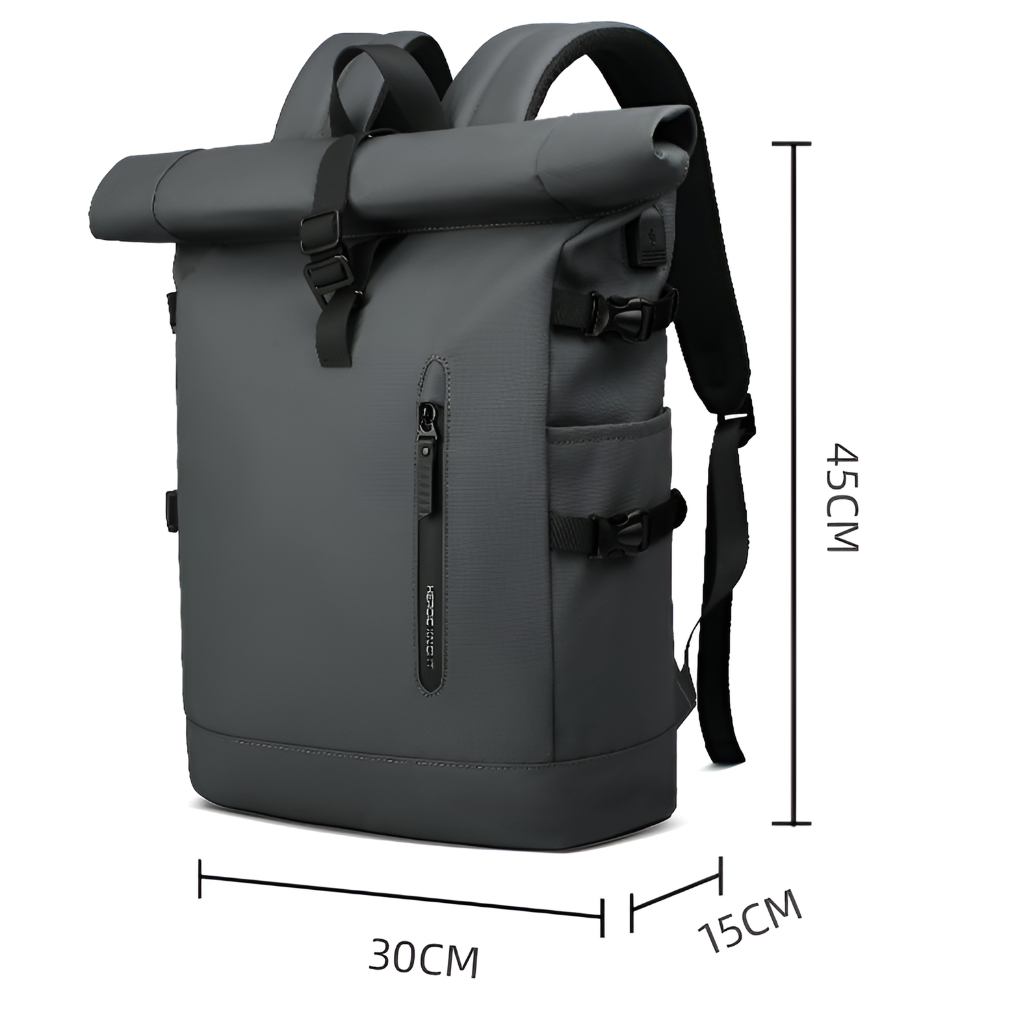 Roze waterdichte rolltop rugzak voor heren, veelzijdig voor pendelen, outdoor avonturen en school, inclusief laptopvak.