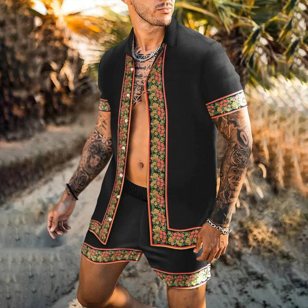 Veelzijdige heren zomerset met print, comfortabel voor casual, strand of reizen.