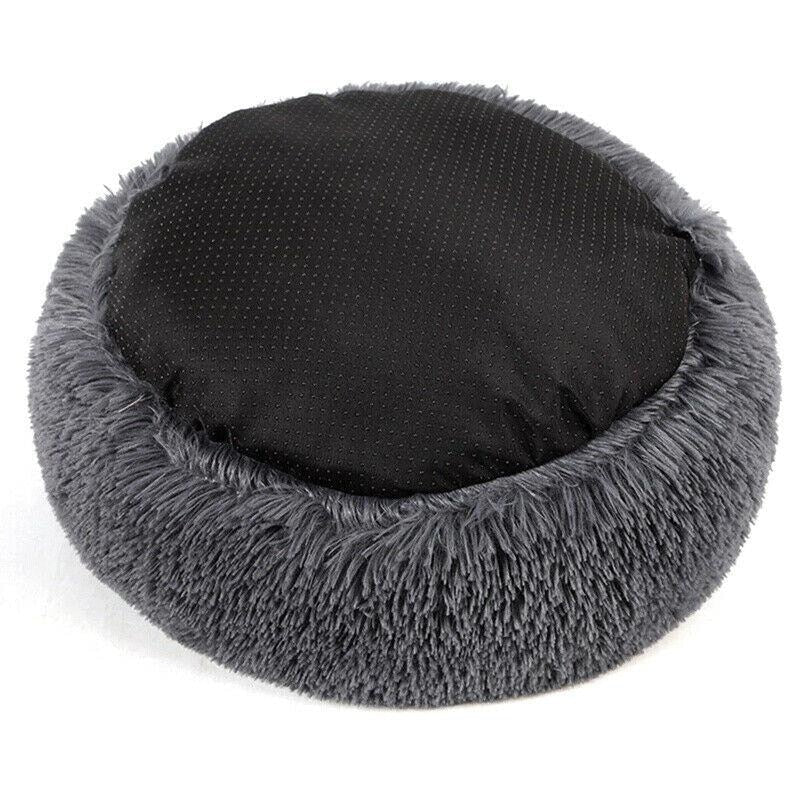 Beige pluche Didi Donut kattenmand, een warme en zachte slaapplek voor je huisdier.