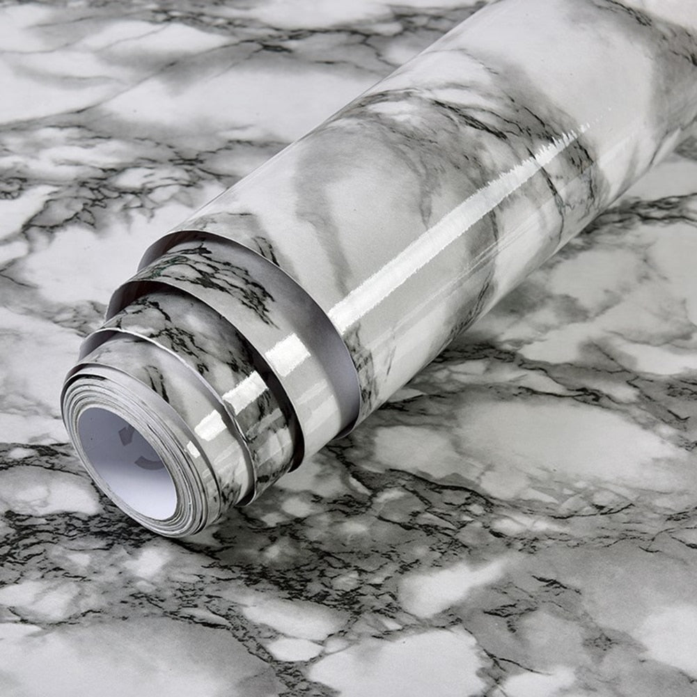 Stijlvolle marmerlook folie, bestand tegen water en olie. Perfect voor een druk huishouden.