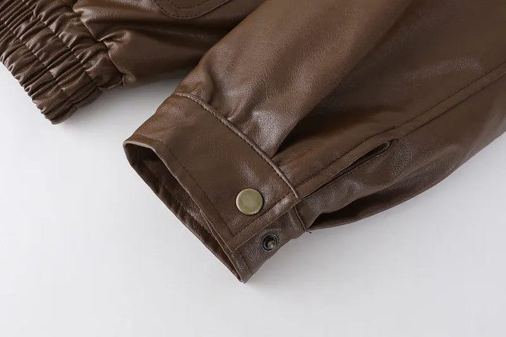 Amanda dames winterjas: warme PU-leren jas met vintage flair en zachte lamswol.