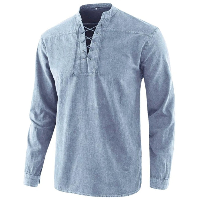 Heren casual shirt met vetersluiting, lange mouwen en comfortabele stof, ideaal voor elke gelegenheid.