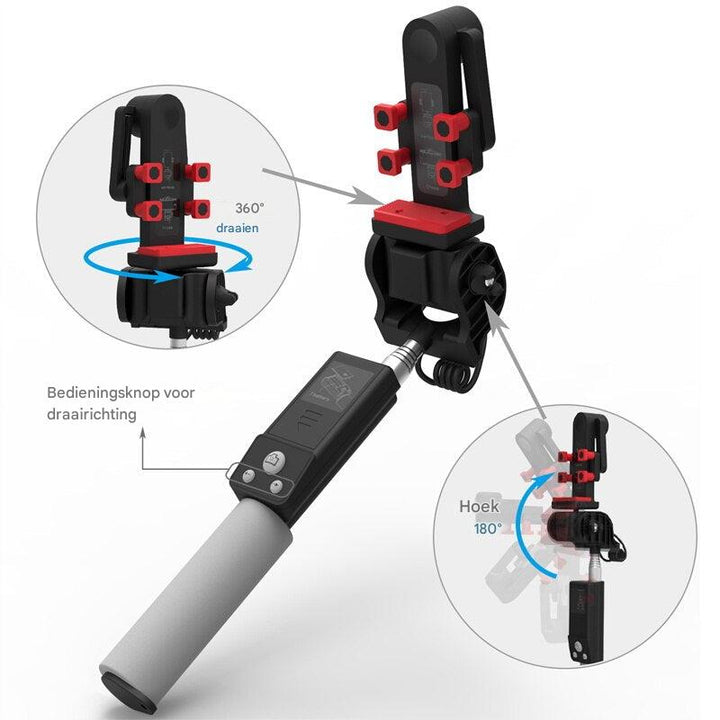 Universele Bluetooth selfie stick met 360° rotatie, ideaal voor alle smartphone modellen.