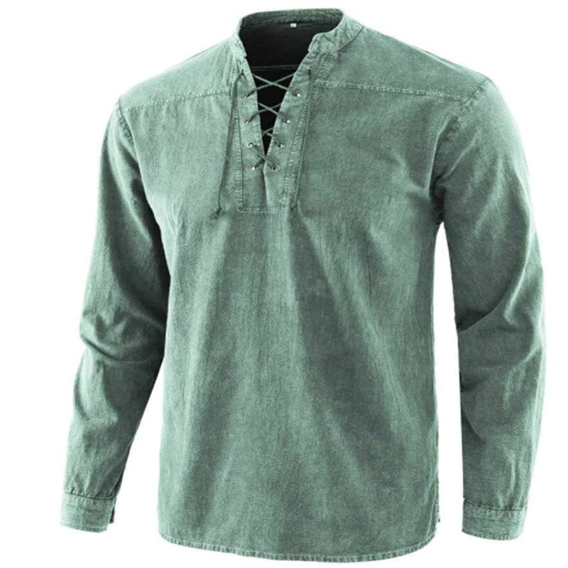 Modieus herenshirt met V-hals en vetersluiting, ideaal voor een relaxte en comfortabele look.