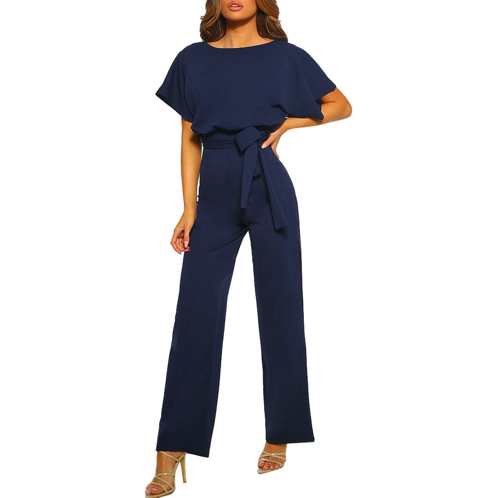 Trendy blauwe dames jumpsuit voor een elegante look, geschikt voor avondkleding of speciale gelegenheden.