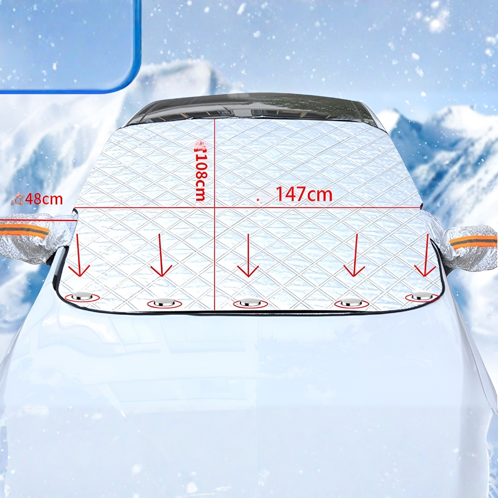 Magnetisch antivrieszeil met sterke magneten voor snelle, krasvrije bevestiging; ideaal tegen ijs en sneeuw.