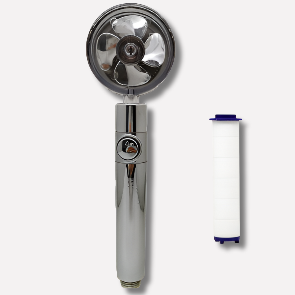 Gouden luxe douchekop met propeller; geniet van een hogedruk, waterbesparende douchesensatie. Perfect voor badkamer.